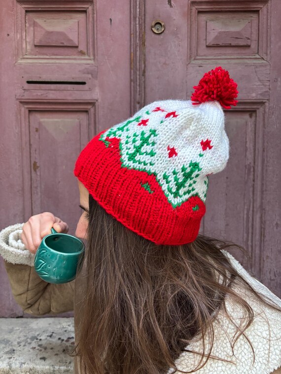 Christmas Winter Cap Hand-knitted Christmas Beanie: Cotton Wool