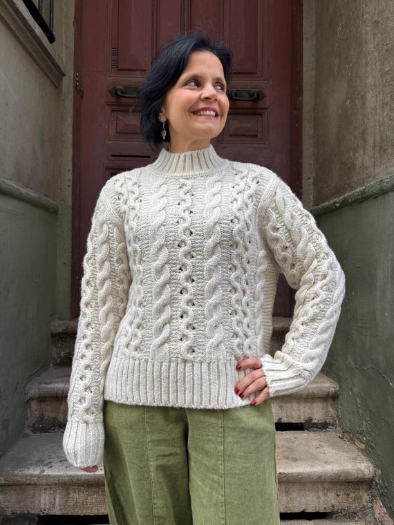 Handmade Wool Cable Knit Sweater: Chunky Winter Pullover