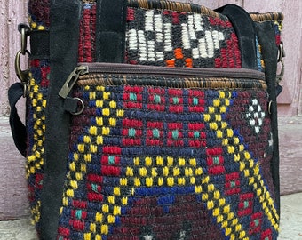 Valentine Gift, Turkish Bag, Vintage bag, Antique Carpet, Bohemian bag, Boho bag, Ethnic bag, Leather kilim bag, Rug Bag, Handmade Gift