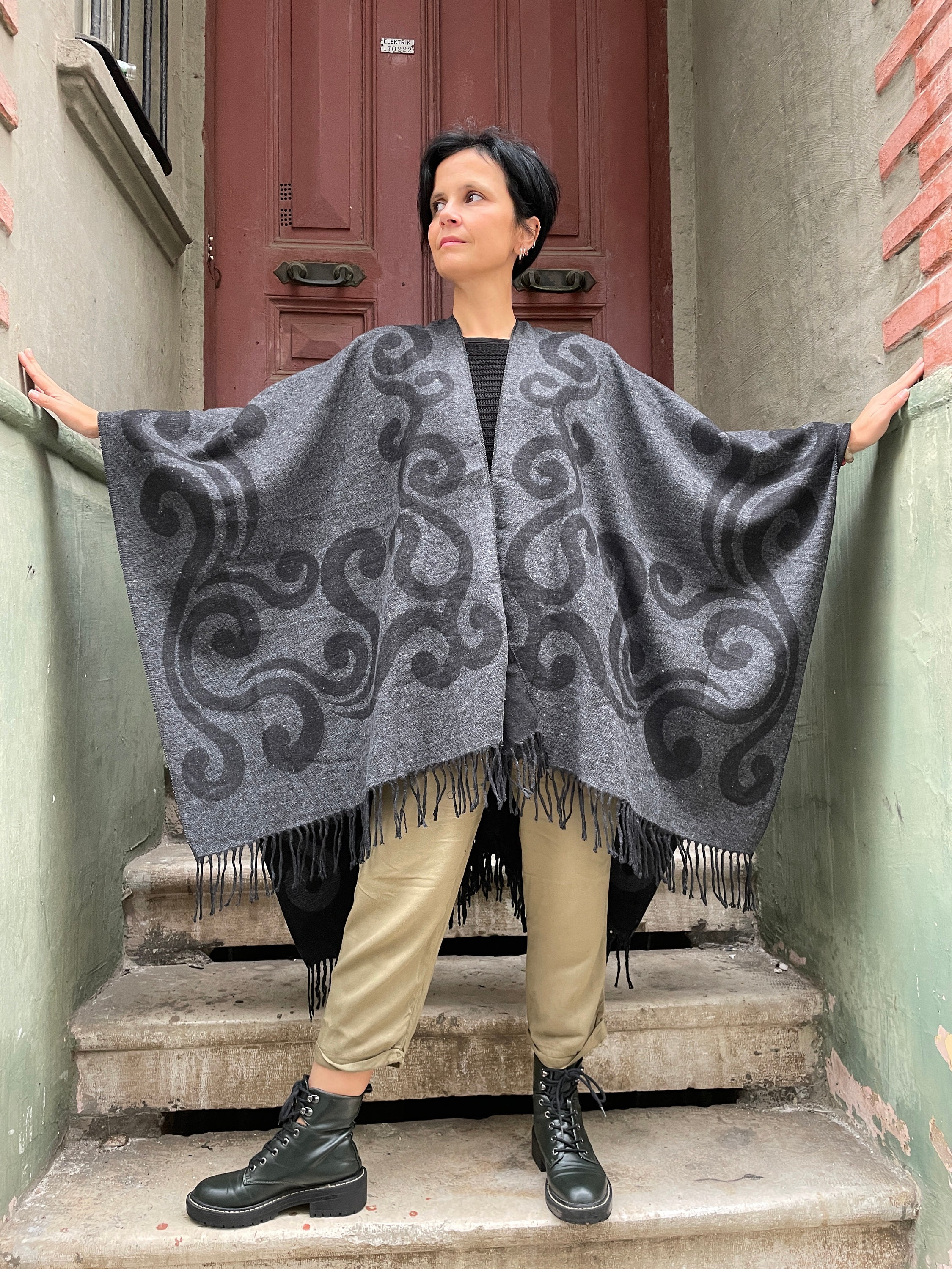 Recycled Unisex Double Sided Fall Winter Ethnic Wool Poncho Poncho Shawl,  Winter Oversized Scarf, Christmas, Gift, Women\'s Poncho - Etsy