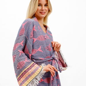 Cotton Robe, Gauze Muslin Robe, boho festival robe, boho robe, cotton kaftan, organic kimono, stone printed kimono, yoga robe