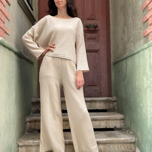 Muslin Palazzo Pant, Vegan Pant, Eco Friendly Pant, Cotton Top Pant, Muslin Pant, Yoga Pant, Boho Pant, Muslin Woman Pant, Fall Clothing