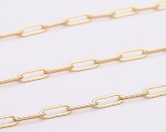 18K Shiny Gold Plated Link Chain, 3.2 FT 3.2x9.2mm Flat Drawn Cable Chain Bulk, Flat Cable Link, Rectangle / Oval Chain Bulk, AWW-P243