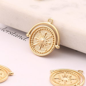 6Pcs Dainty Coin Charm Pendant,18K Gold Plated Vintage Disc Charm for Necklace,Sun Medallion Pendant,Greek Coins,Jewelry Finding,AWW-P600