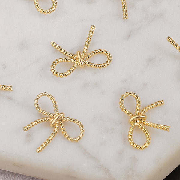 8Pcs 18K Gold Plated Lovely Bow Tie Pendant, Earring Bracelet Necklace Tie Knot Connectors Pendants Charms,Jewelry for DIY Making.AWW-P1753