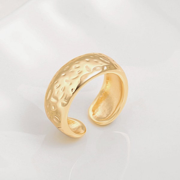 18K Gold Chunky Dome Knuckle Rings Statement Hammered Stacking Finger Rings Vintage Thick Jewelry for Women.AWW-ZQ083