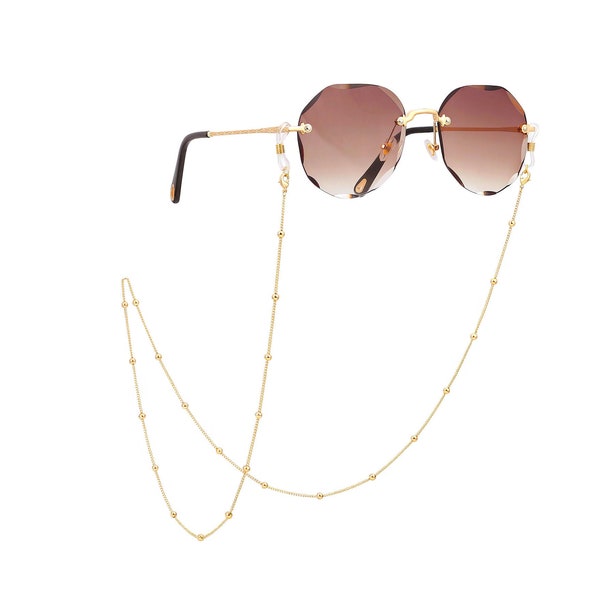 Chaînes de lunettes en or, Chaînes de lunettes en or 18 carats, Chaîne de lunettes, Chaîne de lunettes de soleil en chaîne satellite, Chaîne de lunettes en perles, AWW-XJ1078