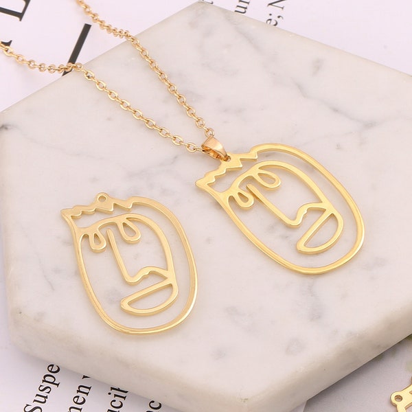 35x22mm Dainty Cool Boy Face Charm, 6Pcs 18k Gold Plated Abstract Face Outline Pendants, Wire Charms, Boy Face Necklace Findings, AWW-P880