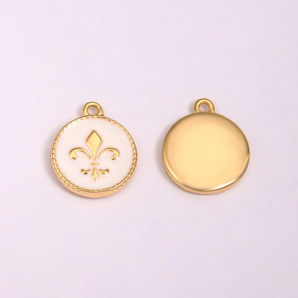 8Pcs Dainty Vintage Medallion Pendant,18k Gold Plated Coin Charms,White Enamel Medallion Charm,Charm For Necklace Jewelry Findings,AWW-P1069