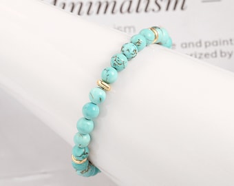 Dainty Gold Turquoise Beaded Bracelets, Handmade Cute Chakra Crystal Healing Bracelets for Women, Adjustable Boho Bracelet.AWW-SL651