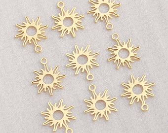 8Pcs18K Shiny Gold-Plated Sun Pendant, 16x14mm Dainty Small Sun Pendant, Celestial Charms,Jewelry Finding.AWW-P1854