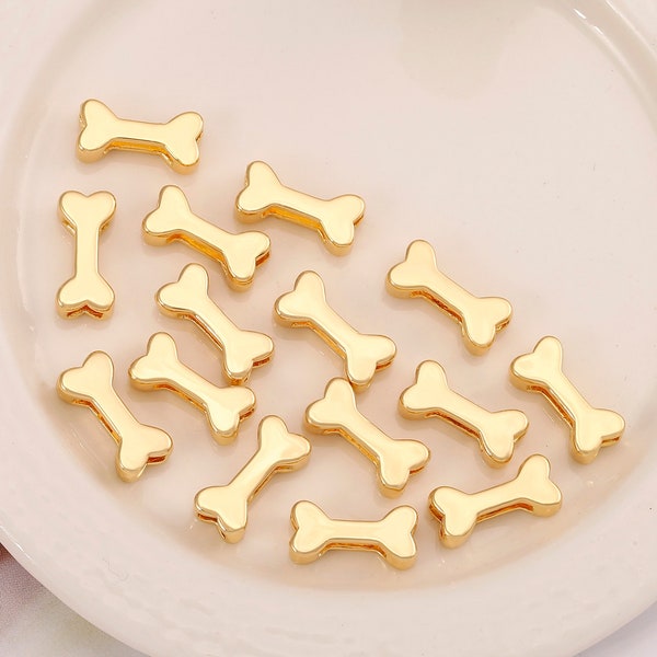 18k Gold Plated Dog Bone Charm, 11x5mm 6Pcs Dog Bone Pendant, 3D Dog Bone Charms Necklace, Memorial Charm, Pet Loss Gift, AWW-P808