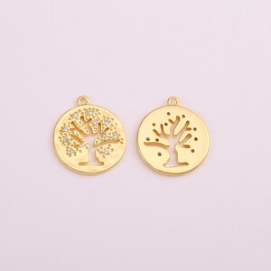 21x18mm 2Pcs Gold Life Charms, 18k Gold Plated Tree of Life Pendant, Disc Coin Charm, CZ Pave Life Tree Charm, Jewellery Findings,AWW-P726