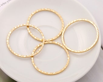 40mm 18K Shiny Gold Large Hammered Hoops,5Pcs Round Circle Ring Earrings Charms,Circle Open Ring Findings,Circles Frame Connectors, AWW-P319
