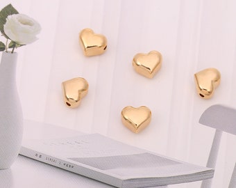 18k Gold Heart Spacer Charm, Gold Puff Heart Pendant, 10Pcs Dainty Gold Heart Charms, Heart Love Necklace Charms, Jewelry Findings,AWW-P292