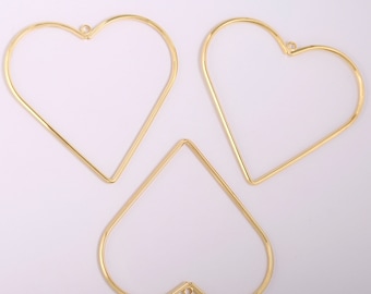 7Pcs Large Heart Charm Bulk, 18k Gold Plated Hollow Heart Pendant, (51x50mm) Wire Heart Charms, Heart For Earrings, Love Jewelry,AWW-P1446