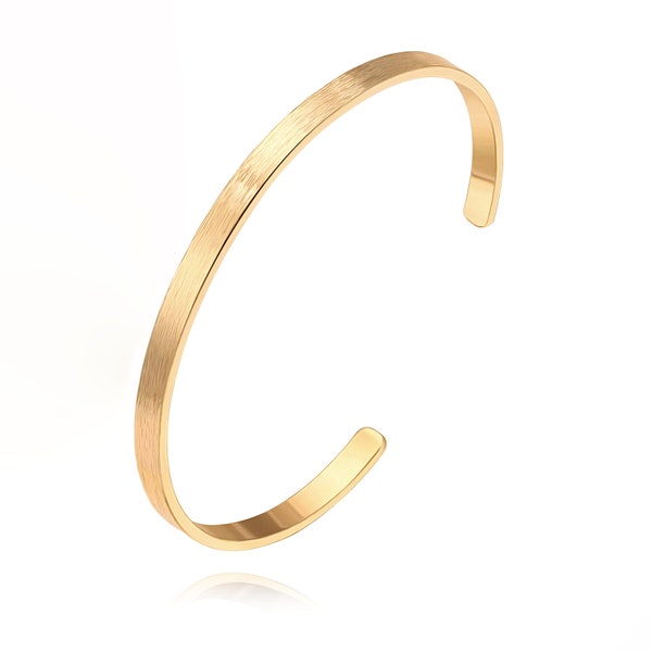 Minimalist 18K Gold Brushed Thin Cuff Bangle Bracelet, Adjustable Open Oval Cuffs Dainty Stacking Layered Loop Bangle Jewelry.AWW-SL653