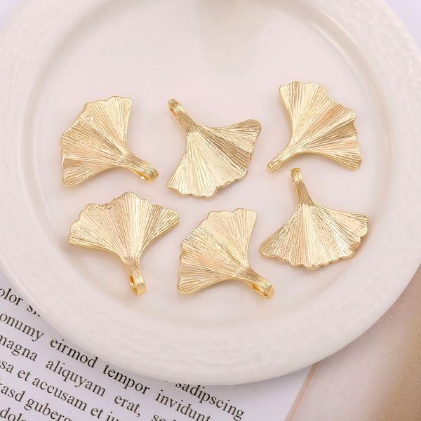 4 pièces pendentif à breloques ginkgo en or brillant 18 carats, breloques ginkgo biloba, pendentifs feuilles de ginkgo texturées, bijoux feuille de ginkgo 21 x 20 mm, AWW-P902