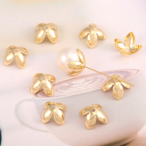 16Pcs Large Flower Bead Caps,18K Shiny Gold Floral Bead Caps,12mm Bead End Caps,Polished Bead Caps Bulk,Gold Plated Finding,AWW-P682