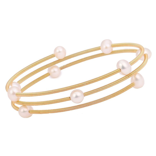 Pulsera de envoltura de brazalete de perlas con cuentas de agua dulce, pulsera elástica de múltiples capas de oro de 18K, pulsera de encanto boho, pulsera de brazalete de boda, AWW-SL571