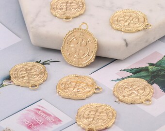 Charms for Necklace Bracelet Anklet Making 10 pcs 23 x 19 x 2 mm Wholesale Metal Gold Conf Oe Deratio 1973 Swiss Warped Coin Charms