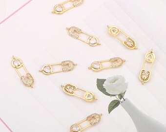 Adjustable Slider Bracelet Rainbow CZ Pave Gold Safety Pin Charm Gold Safety Pin Charm Bracelet