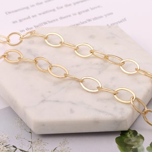 18k Gold Plated Large Oval Chain Bulk, Flat Drawn Cable Link Chain, 1 ...