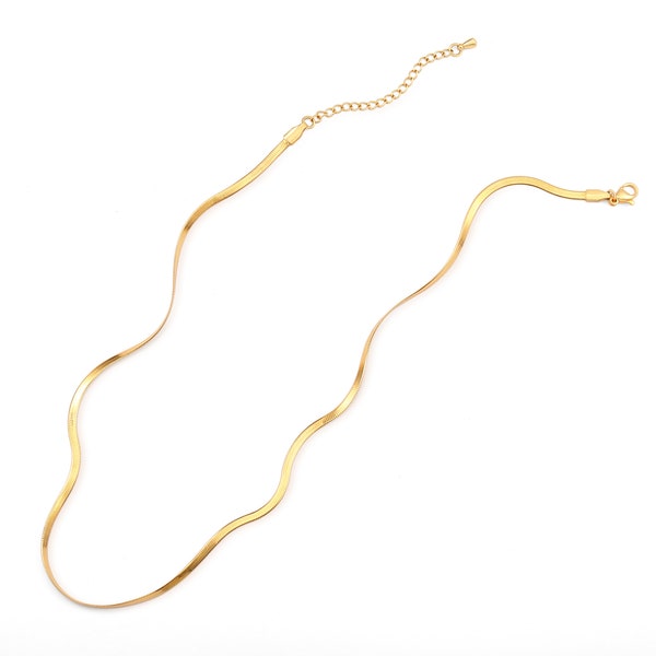 Dainty Gold Snake Chain Necklace,18K Gold Snake Chain Choker,Herringbone Chain,Flat Chain Necklace,Layering Necklace,Gold Chains,AWW-XJ1082