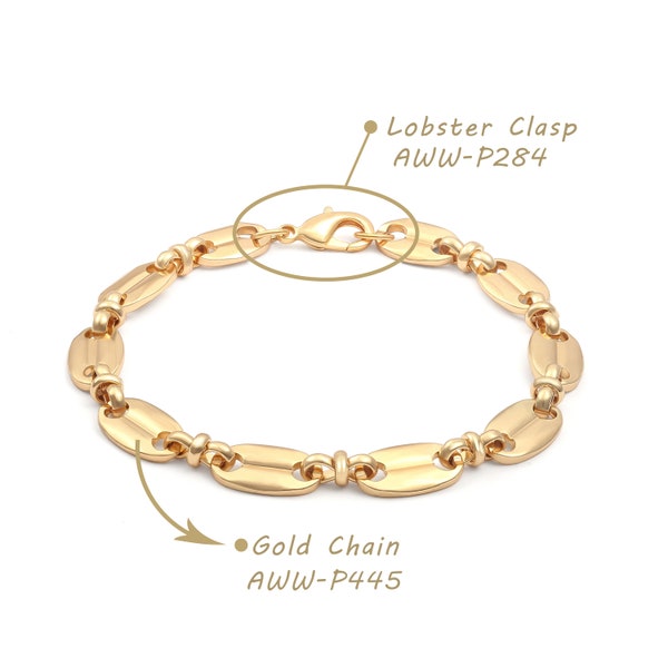 Bracelet à maillons de chaîne en or, Bracelet à maillons de chaîne cubaine, Bracelet de perles de grains de café plaqué or 18 carats, Bracelets délicats en or pour femme, AWW-SL588