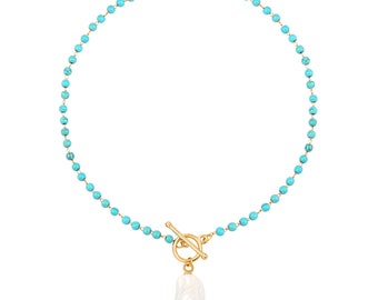 Big Baroque Pearl Pendant Necklace Bohemian Turquoise Beaded 18K Gold Plated Toggle Clasp Necklace for Women Jewelry Gifts,AWW-XJ1306