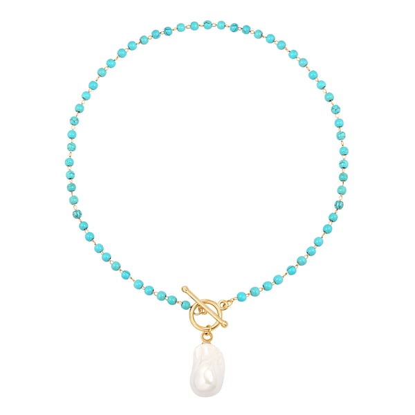 Big Baroque Pearl Pendant Necklace Bohemian Turquoise Beaded 18K Gold Plated Toggle Clasp Necklace for Women Jewelry Gifts,AWW-XJ1306