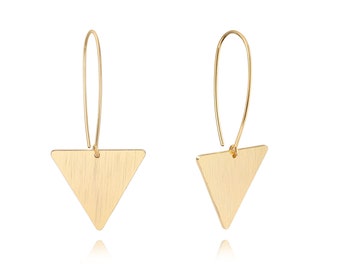 Dainty Textured Triangle Earrings, 18k Gold Plated Geometric Earrings, Brushed Triangle Dangle Drop Earrings, Earrings for Women, AWW-RH388