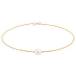 Dainty Freshwater Pearl Choker Necklace,Single Pearl Necklace,18k Gold Wire Choker Necklace,Necklace for Women,Wedding Jewelry,AWW-XJ1052