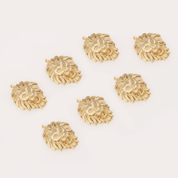 4Pcs 3D Gold Lion Pendant,18k Shiny Gold Lion Head Charm,Dainty Lion Head Charm Necklace,Gold Lion Charm Bulk,Animal Lion Jewelry,AWW-P478