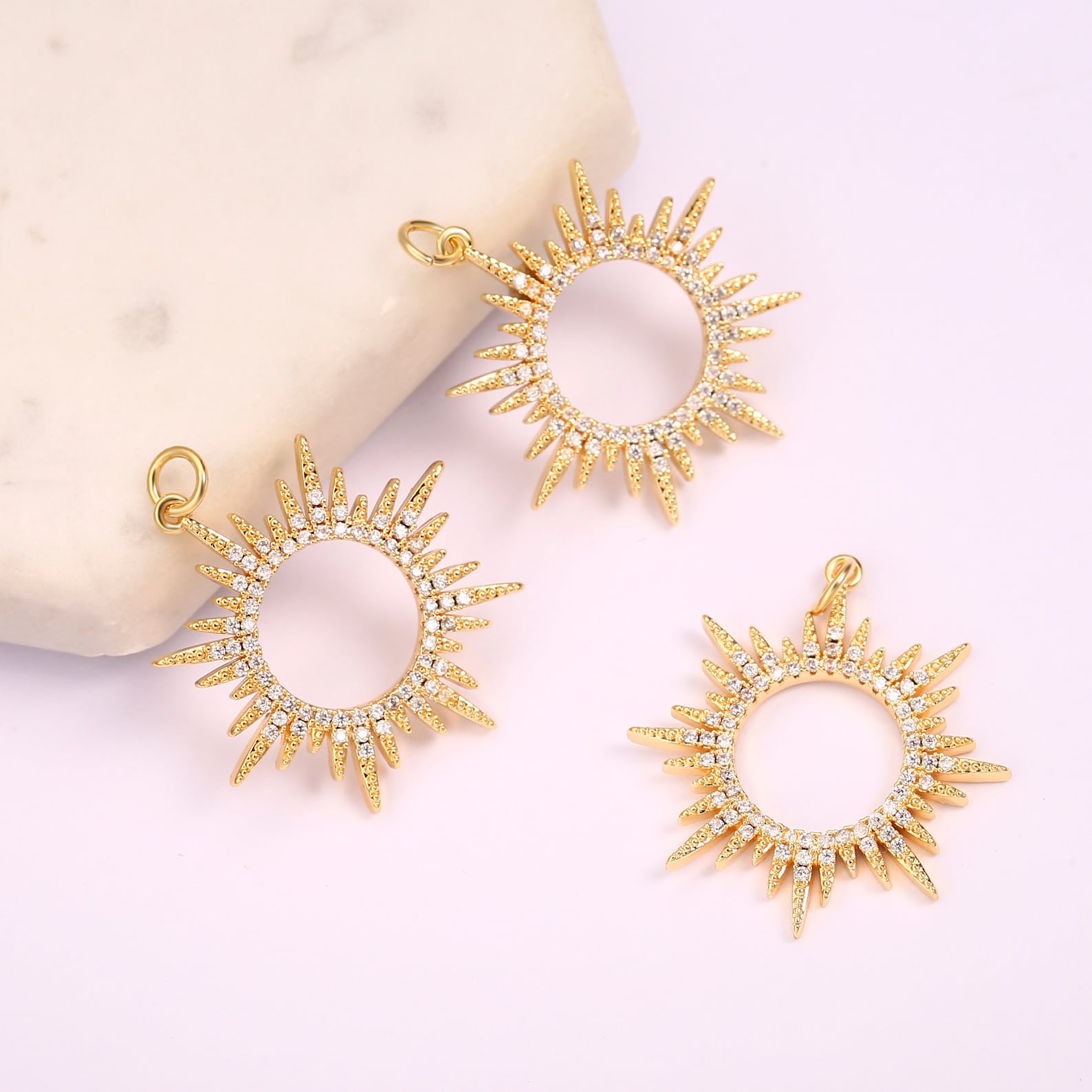 2pcs 18k Shiny Gold Sun Charm Pendant 27x25mm Sunburst Etsy