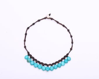 11mm Turquoise Choker Necklace Genuine Leather Freshwater Choker Necklace Real Cowhide Choker necklace Statement Jewerly For Women