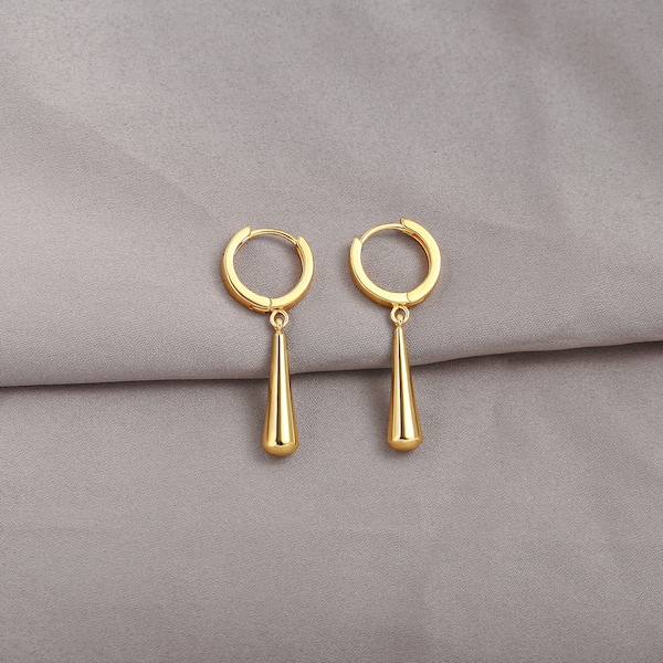 Zierliche Goldtropfen Ohrringe, Wassertropfen Ohrring, 18k Vergoldete Teardrop-Ohrringe, Huggie Hoop Ohrringe, Tropfenohrringe für Frauen, AWW-RH372