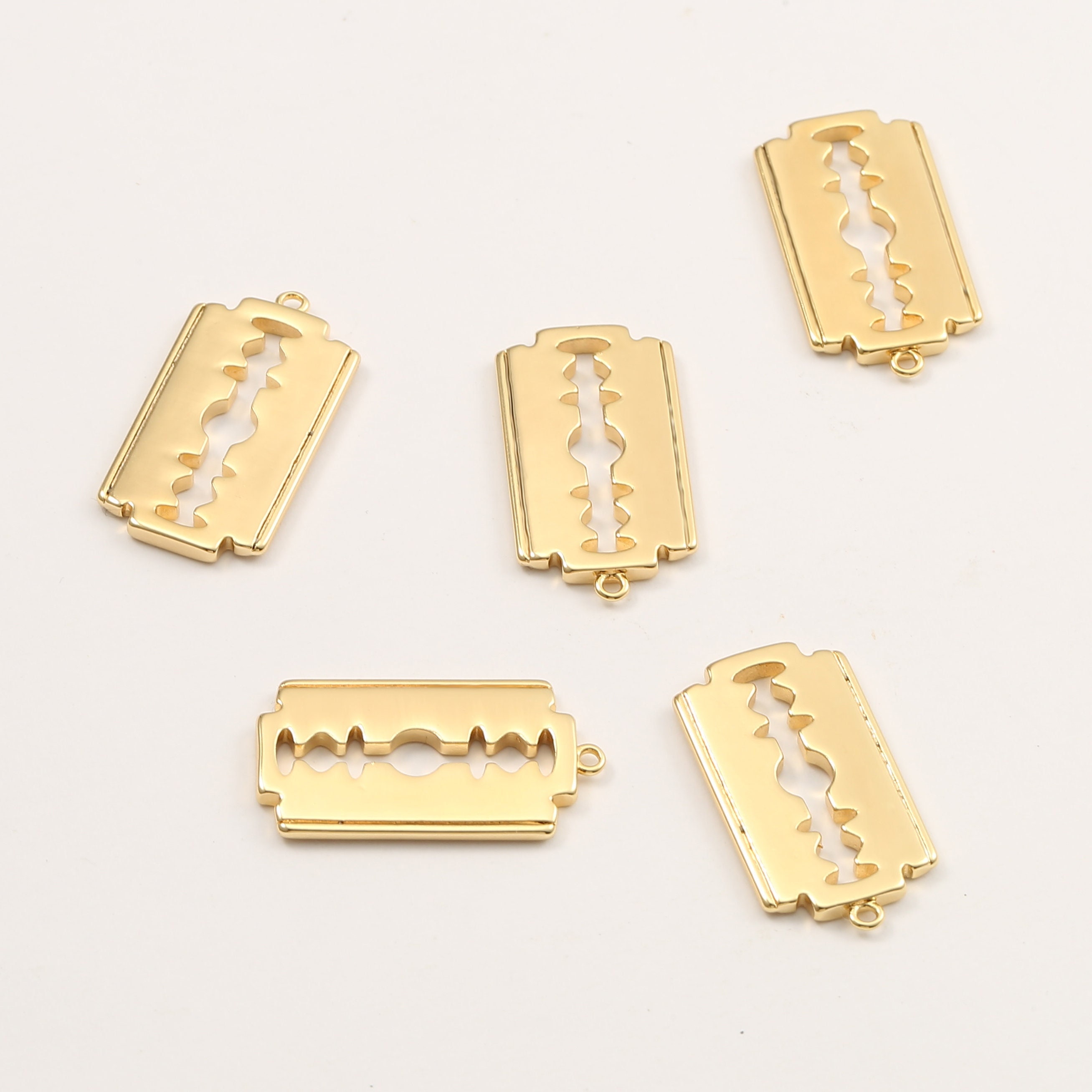 18k Gold Plated Razor Blade Charms5pcs Gold Polished Double Etsy
