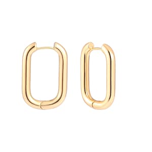 Dainty Gold Hoop Earrings,Chunky Hoops Earrings,Oval Huggie Hoop Earrings,Thick Hoop Earrings,18k Gold Plated Huggie Earrings,Gift,AWW-RH332