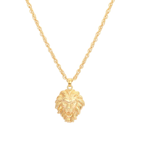 18k Gold Plated Lion Necklace, Zodiac Leo Necklace,Gold Lion Head Pendant Necklaces,Horoscope Necklace,Gold Rope Chain Necklace,AWW-XJ1106