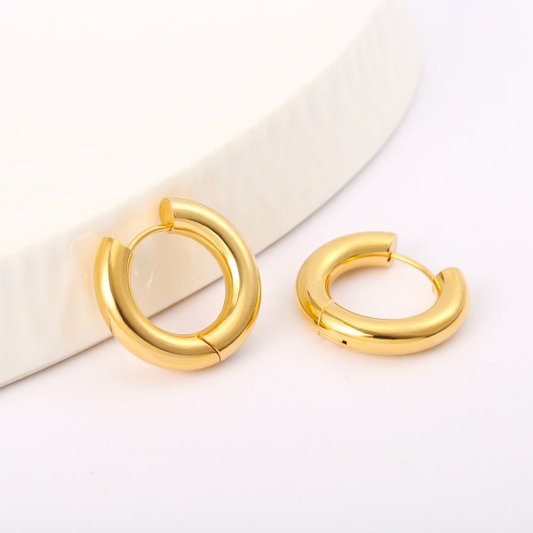 24mm Gold Hoop Earrings, 18k Gold Plated Thick Hoop Earrings, Medium Hoop Earrings, Classic Huggie Earrings, Earrings for Women, AWW-RH333