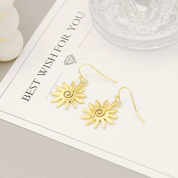 Gold Sun Earrings for Women 18K Gold Plated Boho Spiral Sun Small Earrings for Women，AWW-RH500