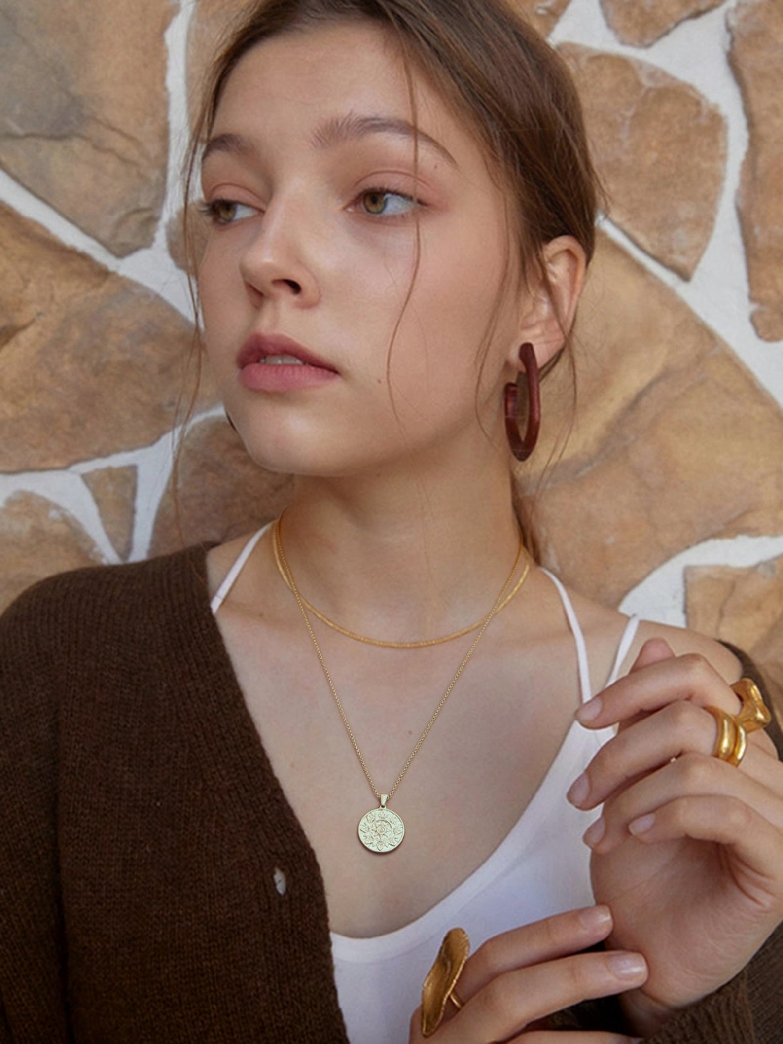 Dainty Gold Compass Necklace 18k Shiny Gold Disc Coin Etsy