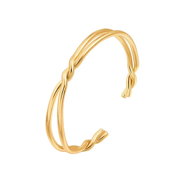 Dainty 18K Gold Cuff Bangle Bracelet, Statement Knot Wide Wire Chunky Bracelets for Women, Adjustable Simple Gold Bracelets.AWW-SL656