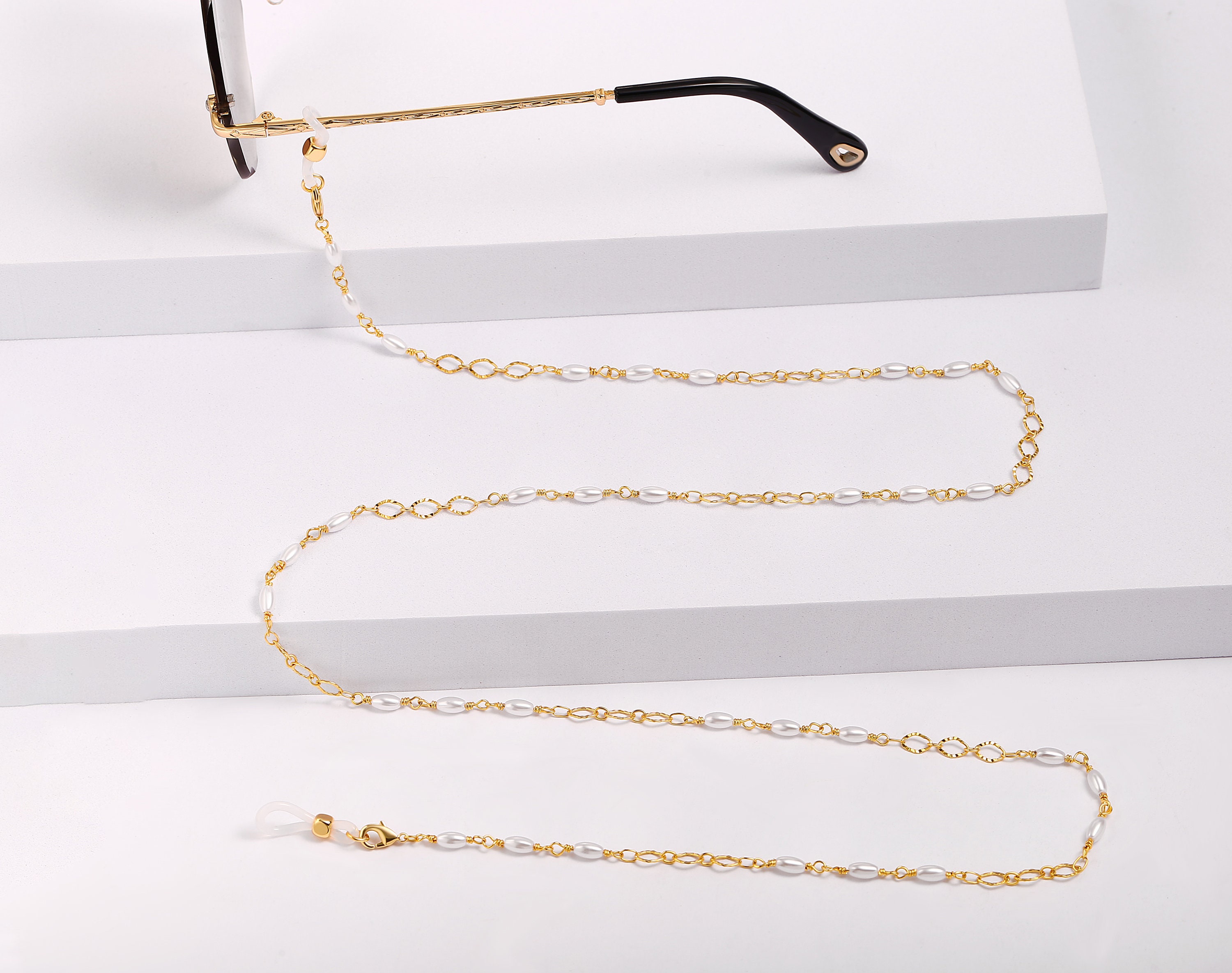 Pearl Beaded Glasses Chains 18K Gold Plated Eyeglass Chain Etsy