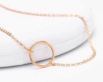 Zierliche Kreis Halskette Choker, kleine Kreis Halskette, Gold Ketten Halskette, 18k Gold Runde Hoop Halskette, Eternity Kreis Halskette, AWW-XJ999