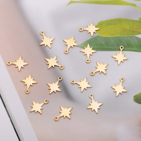 18K Gold Plated North Star Pendant, 16Pcs Mini Polaris Starburst Star Charms Pendant, Star Charm, Minimalist Star, Jewelry Findings,AWW-P259