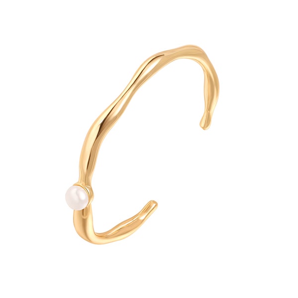 Gold Bangle Bracelet, 18k Gold Plated Cuff Bangle Cute Bracelets For Womens, Freshwater Pearl Bracelets, Gold Open Cuff Bracelets, AWW-SL630