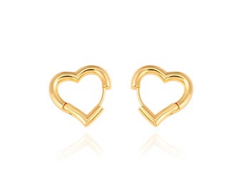 1Pair Dainty Gold Heart Hoop Earrings, Love Huggie Earrings, Heart Hoop Huggie Earrings, 18k Gold Plated Heart Earrings for Women, AWW-RH341