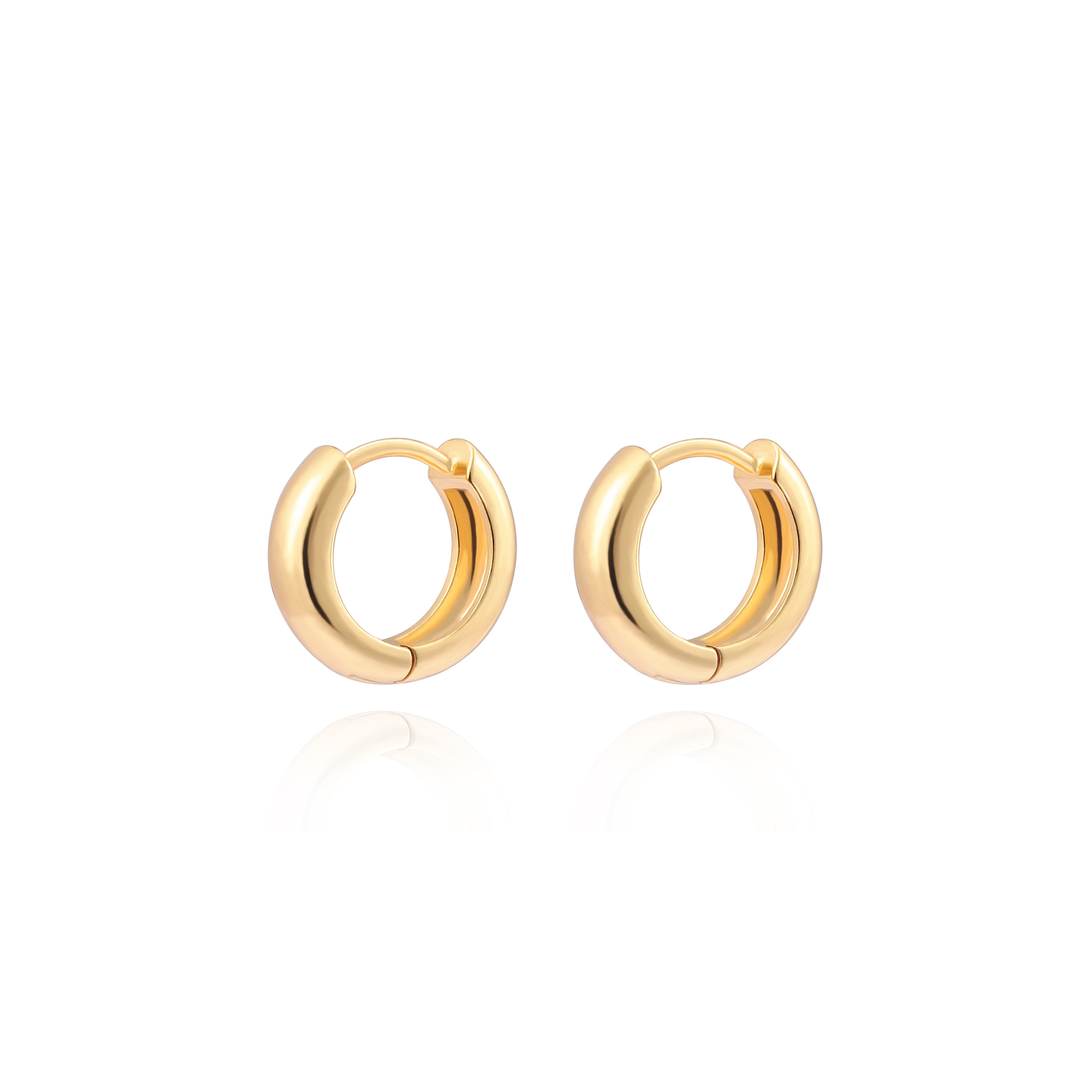 14mm Gold Hoop Earrings Classic Huggie Earrings 18k Gold | Etsy